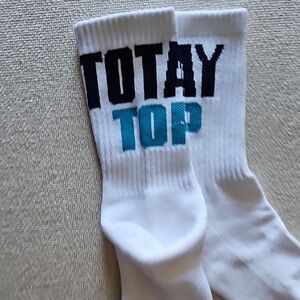 White Crew Athletic Socks with Teal & Black "TODAY TOP"
